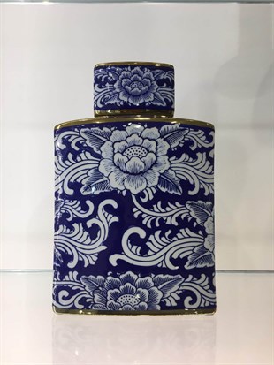 Fancy - Fancy Lıdded Jar Porcelaın Whıte/Blue 30H