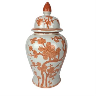 Fancy - Ceramic White Orange Cherry Kapakli Vazo