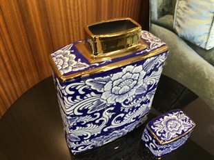 Fancy Lıdded Jar Porcelaın Whıte/Blue 30H